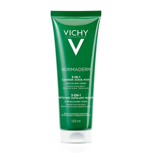 Vichy Normaderm Nega za čiščenje obraza 3v1 za občutljivo kožo nagnjeno k nepravilnostim, 125 ml