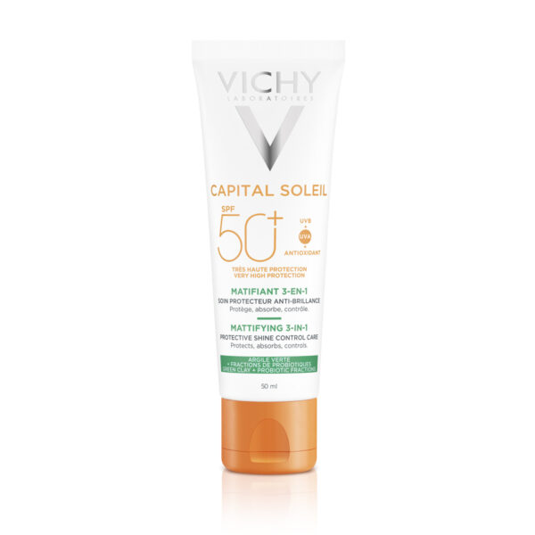 Vichy Capital Soleil Matirajoča nega za zaščito pred soncem 3 v 1 ZF 50+, 50 ml Vichy Capital Soleil Matirajoča nega za zaščito pred soncem 3 v 1 ZF 50+, 50 ml