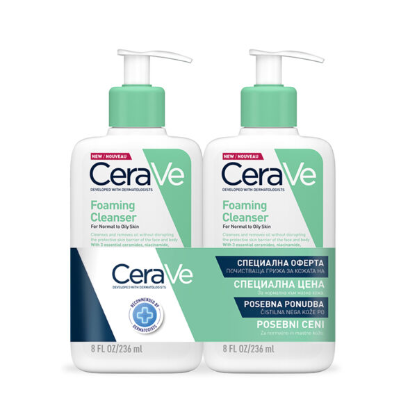 CeraVe Peneči čistilni gel za normalno do mastno kožo, 2 x 236 ml
