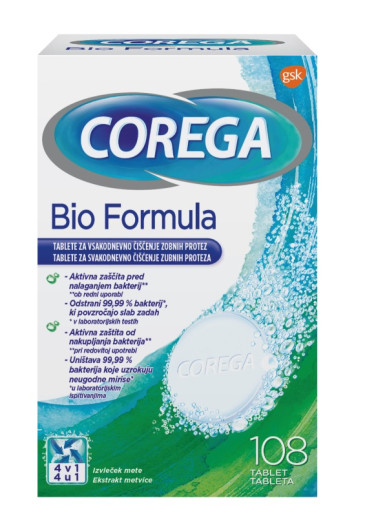 Corega Bio Formula tablete za čiščenje protez, 108 tablet Corega Bio Formula tablete za čiščenje protez, 108 tablet