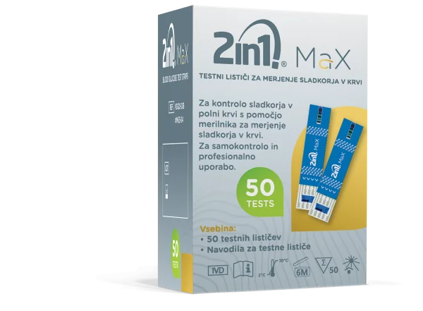 2in1 Max testni lističi za merjenje glukoze v krvi, 50 testnih lističev 2in1 Max testni lističi za merjenje glukoze v krvi, 50 testnih lističev