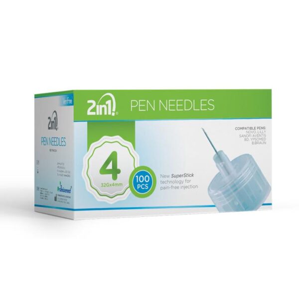 2in1 igle za inzulinske peresnike 32G (0,23×4 mm), 100 igel 2in1 igle za inzulinske peresnike 32G (0,23×4 mm), 100 igel