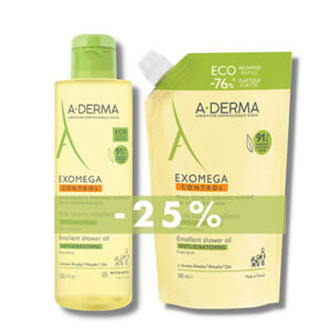 A-Derma Exomega Control paket: emolientno čistilno olje za prhanje 500 ml + refill 500 ml