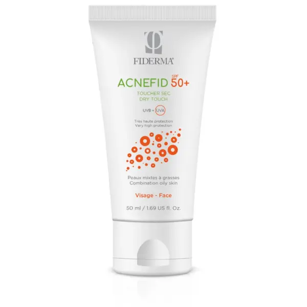 Fiderma Acnefid Dry touch krema za zaščito pred soncem za obraz za mešano do mastno kožo ZF50+, 50 ml