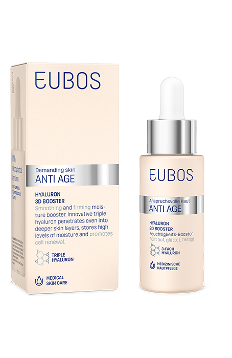 Eubos Anti Age Hyaluron 3D Booster za nego obraza, steklenička s kapalko 30 ml Eubos Anti Age Hyaluron 3D Booster za nego obraza, steklenička s kapalko 30 ml