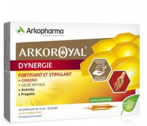 Arkoroyal Dynergie (matični mleček, propolis, ginseng, acerola), 20 steklenih ampul po 10 ml