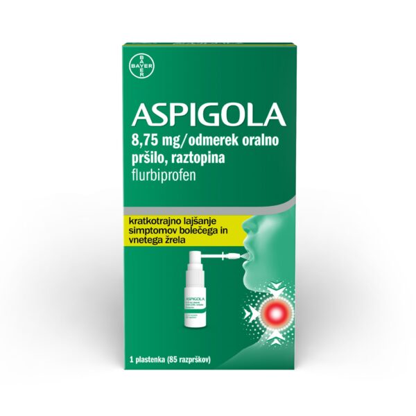 Aspigola 8,75 mg/odmerek oralno pršilo – raztopina, 15 ml Aspigola 8,75 mg/odmerek oralno pršilo – raztopina, 15 ml