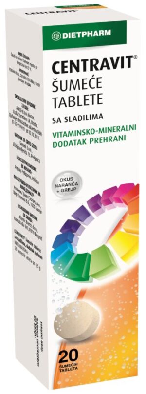 Dietpharm Centravit šumeče tablete z okusom pomaranče in grenivke, 20 tablet