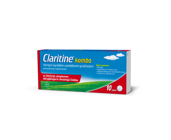 Claritine kombo 120 mg/5 mg tablete s podaljšanim sproščanjem, 10 tablet Claritine kombo 120 mg/5 mg tablete s podaljšanim sproščanjem, 10 tablet