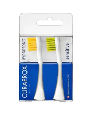 Curaprox Hydrosonic Sensitive nastavka za sonično zobno ščetko (rumeno-zelena), 2 nastavka