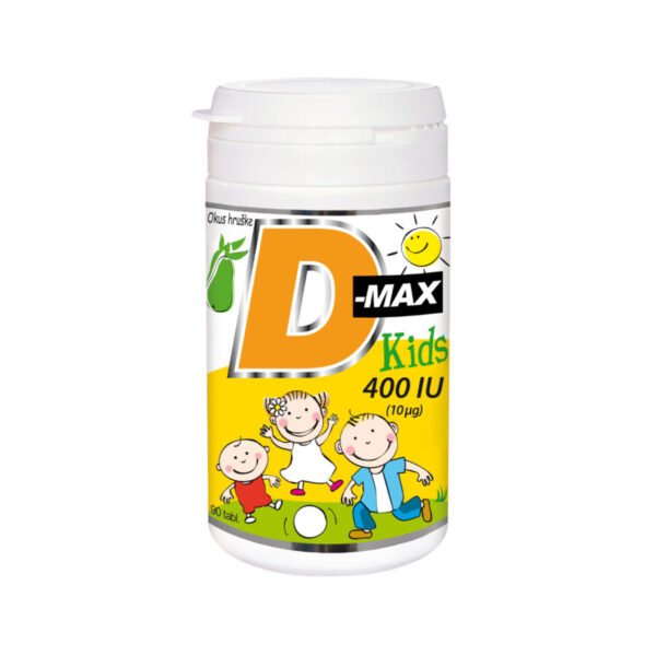 Vitabalans D-Max Kids 400 I.E. žvečljive tablete z vitaminom D3 in ksilitolom z okusom hruške, 90 tablet Vitabalans D-Max Kids 400 I.E. žvečljive tablete z vitaminom D3 in ksilitolom z okusom hruške, 90 tablet