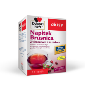 Doppelherz Aktiv Brusnica z vitaminom C in cinkom zrnca za vroči ali hladni napitek, 10 vrečic