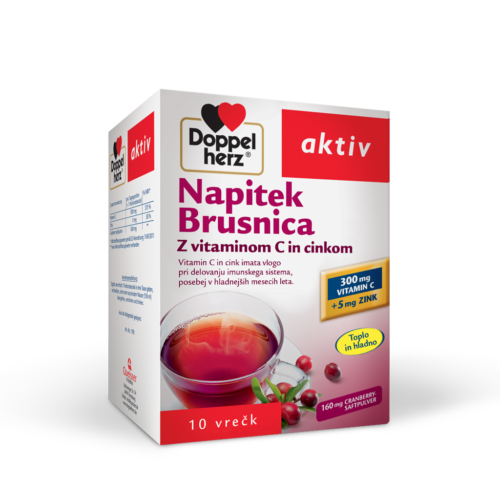 Doppelherz Aktiv Brusnica z vitaminom C in cinkom zrnca za vroči ali hladni napitek, 10 vrečic Doppelherz Aktiv Brusnica z vitaminom C in cinkom zrnca za vroči ali hladni napitek, 10 vrečic