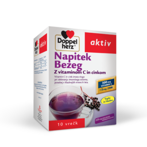 Doppelherz Aktiv Črni bezeg z vitaminom C in cinkom zrnca za vroči ali hladni napitek, 10 vrečic