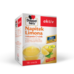 Doppelherz Aktiv Limona z vitaminom C in cinkom zrnca za vroči ali hladni napitek, 10 vrečic