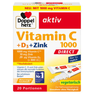 Doppelherz Aktiv Vitamin C 1000 + D3 + cink Direkt prašek, 20 vrečk