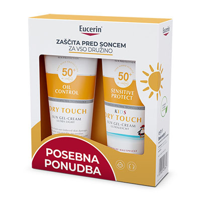 Eucerin Sun družinski paket: Kids Sensitive Protect Dry Touch ZF 50+ 200 ml + Oil Control Dry Touch ZF 50+ 200 ml Eucerin Sun družinski paket: Kids Sensitive Protect Dry Touch ZF 50+ 200 ml + Oil Control Dry Touch ZF 50+ 200 ml