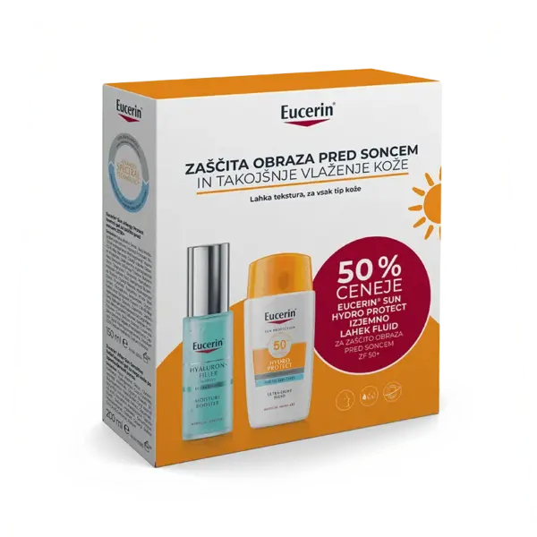 Eucerin Sun paket: Hyaluron-Filler booster 30 ml + Hydro Protect ZF 50+ 50 ml Eucerin Sun paket: Hyaluron-Filler booster 30 ml + Hydro Protect ZF 50+ 50 ml