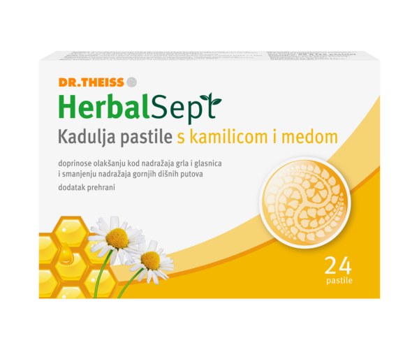 HerbalSept žajbljeve pastile s kamilico in medom, 24 pastil HerbalSept žajbljeve pastile s kamilico in medom, 24 pastil