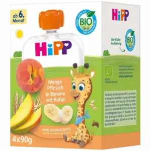 HiPP HiPPiS sadna blazinica banana, mango in breskev z ovsom BIO, 4 × 90 g