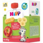 HiPP HiPPiS sadna blazinica jabolko in banana s keksom BIO, 4 × 90 g