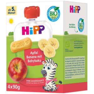 HiPP HiPPiS sadna blazinica jabolko in banana s keksom BIO, 4 × 90 g