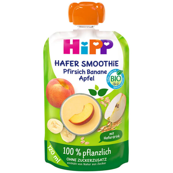 HiPP Smoothie z ovsom breskve, jabolka in banane BIO, 120 ml HiPP Smoothie z ovsom breskve, jabolka in banane BIO, 120 ml