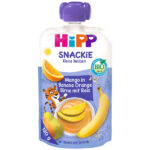 HiPP Snackie banana, hruška, mango, pomaranča in riž BIO, 120 ml