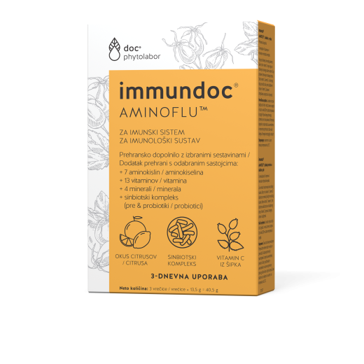 Immundoc Aminoflu prašek za napitek, 10 vrečk Immundoc Aminoflu prašek za napitek, 10 vrečk
