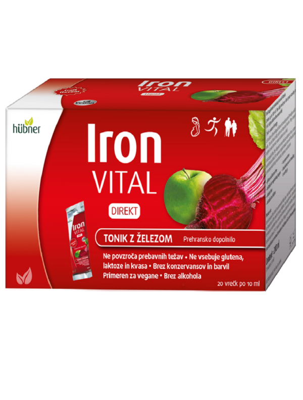 Iron Vital Direkt napitek z železom v vrečkah, 20 x 10 ml