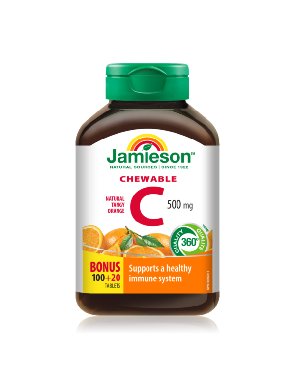 Jamieson Vitamin C 500 mg žvečljive tablete z naravnim okusom pomaranče, 120 tablet Jamieson Vitamin C 500 mg žvečljive tablete z naravnim okusom pomaranče, 120 tablet