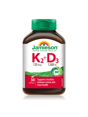 Jamieson Vitamin K2 120 µg + Vitamin D3 1000 IE kapsule, 30 kapsul