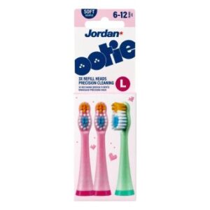 Jordan Ootie nastavki za sonično zobno ščetko za otroke 6–12 let, velikost L, roza/zelena, 3 nastavki