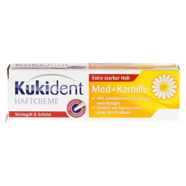 Kukident pričvrstilna krema za proteze z izvlečkom kamilice, 40 ml Kukident pričvrstilna krema za proteze z izvlečkom kamilice, 40 ml