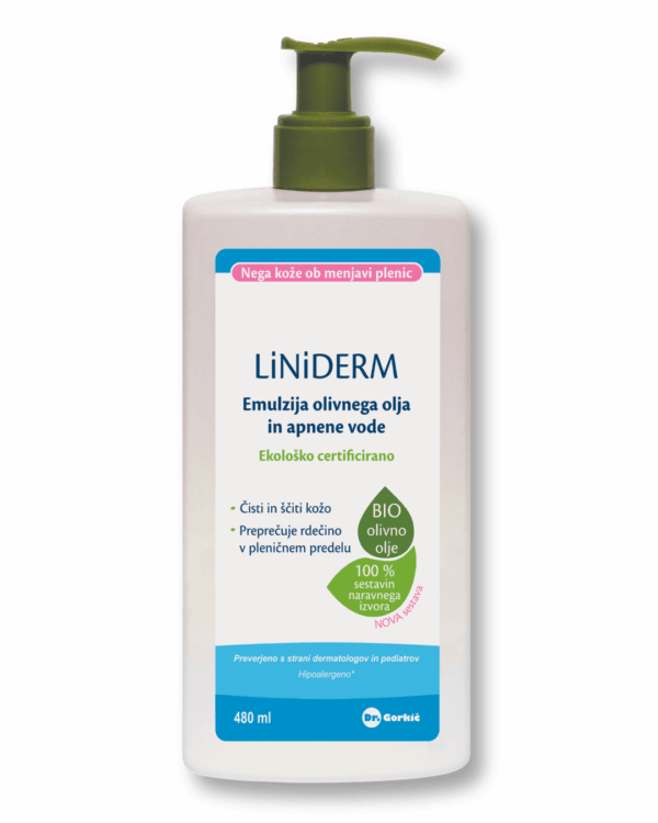 Liniderm emulzija olivnega olja in apnene vode, 480 ml Liniderm emulzija olivnega olja in apnene vode, 480 ml