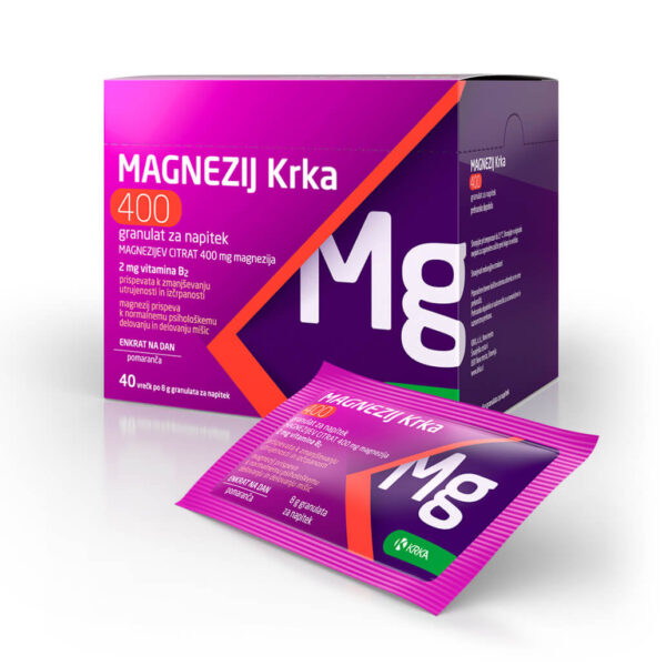 Magnezij Krka 400 granulat za napitek, 40 vrečk Magnezij Krka 400 granulat za napitek, 40 vrečk