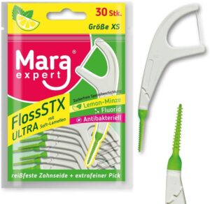Mara Expert FlossSTX Ultra zobna nitka z zobotrebcem (okus limona-meta), 30 zobnih nitk z zobotrebcem