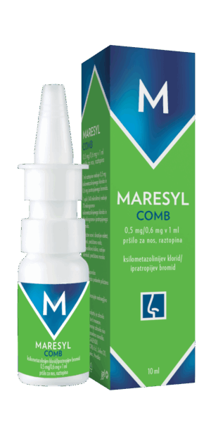 Maresyl Comb 0,5 mg/0,6 mg v 1 ml pršilo za nos, raztopina, 10 ml