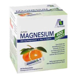 Avitale Magnezij 400 Direkt vrečice z okusom pomaranče, 50 vrečic