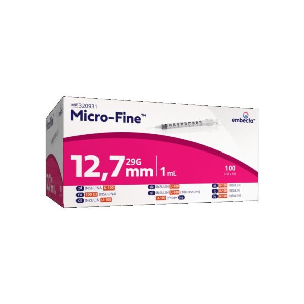 Embecta Micro-Fine Plus inzulinske brizge U100 1 ml z iglo 29G (0,33 × 12,7 mm), 100 kosov Embecta Micro-Fine Plus inzulinske brizge U100 1 ml z iglo 29G (0,33 × 12,7 mm), 100 kosov