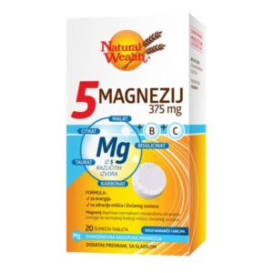 Natural Wealth 5 Magnezij 375 mg + vitamini B in C šumeče tablete, 20 tablet