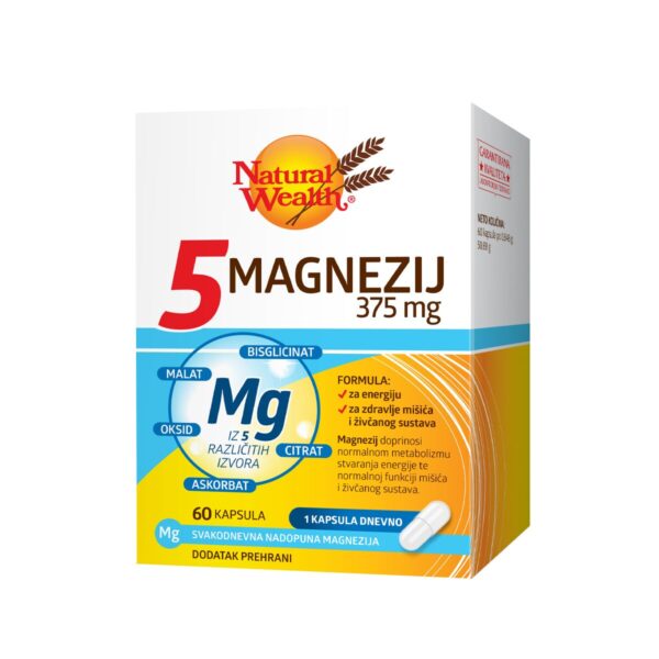 Natural Wealth 5 Magnezij 375 mg kapsule, 60 kapsul Natural Wealth 5 Magnezij 375 mg kapsule, 60 kapsul