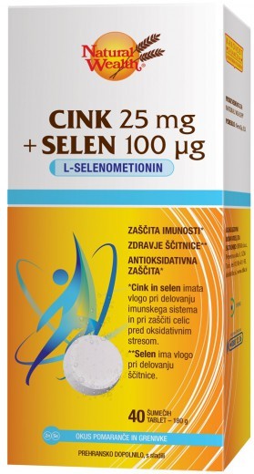 Natural Wealth Cink 25 mg + Selen 100 µg šumeče tablete, 40 tablet