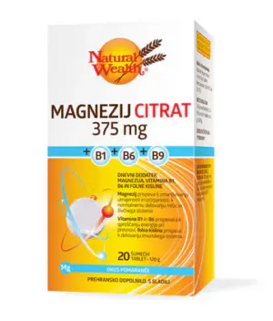 Natural Wealth Magnezij Citrat 375 mg + B1 + B6 + B9 šumeče tablete, 20 tablet