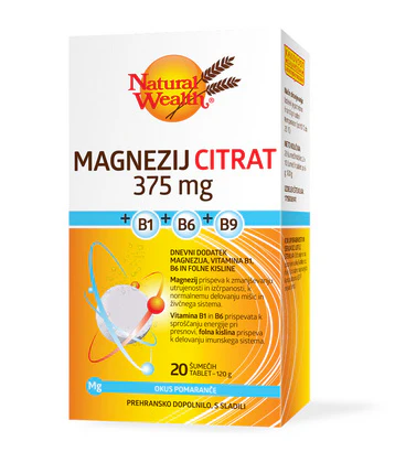 Natural Wealth Magnezij Citrat 375 mg + B1 + B6 + B9 šumeče tablete, 20 tablet Natural Wealth Magnezij Citrat 375 mg + B1 + B6 + B9 šumeče tablete, 20 tablet