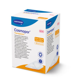 Cosmopor Transparent prozoren sterilen obliž z vpojno blazinico (5 x 7,2 cm), 50 obližev
