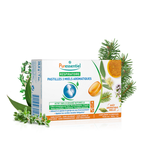 Puressentiel Respiratory pastile s 3 vrstami aromatičnega medu, 18 pastil Puressentiel Respiratory pastile s 3 vrstami aromatičnega medu, 18 pastil