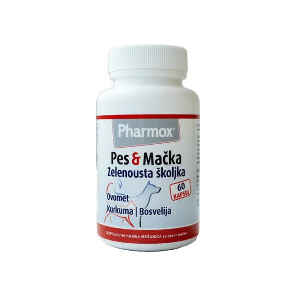 Pharmox zelenousta školjka kapsule za pse in mačke, 60 kapsul Pharmox zelenousta školjka kapsule za pse in mačke, 60 kapsul