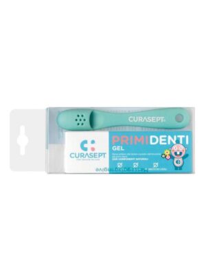 Curasept Primi Denti gel za masažo otroških dlesni ob izraščanju zobkov (20 ml) + naprstnik za masažo