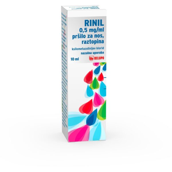 Rinil 0,5 mg/ml pršilo za nos, raztopina, 10 ml Rinil 0,5 mg/ml pršilo za nos, raztopina, 10 ml